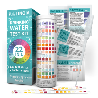 22 in 1 Drinking Water Test Kit 130 Strips - Well, Tap, Home Testing Strip for Flouride, Lead, Hardness, Chlorine, Iron, Copper & More