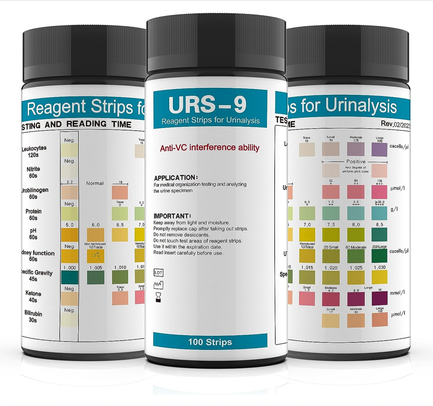 URS 9-in-1 Urine Test Strips 9 Parameters Testing UTI, Protein/Leukocytes/Nitrite/pH, 100 CT