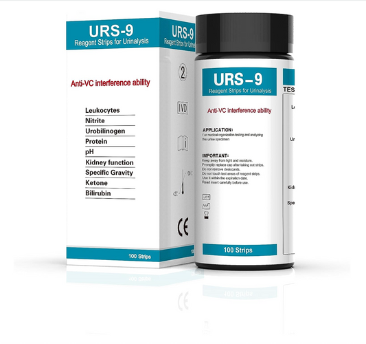 URS 9-in-1 Urine Test Strips 9 Parameters Testing UTI, Protein/Leukocytes/Nitrite/pH, 100 CT