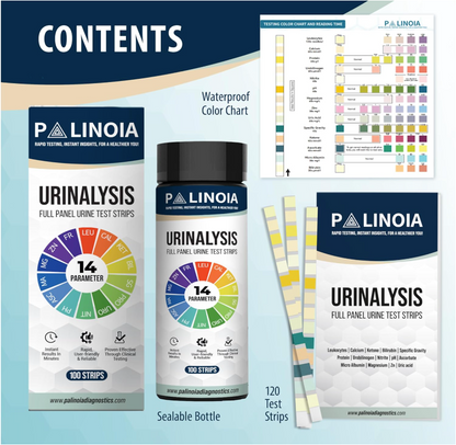 14-in-1 Urine Test Strips Full Panel, 100 Count, Urinalysis Testing for General Health, Kidney, Liver and UTI Screening