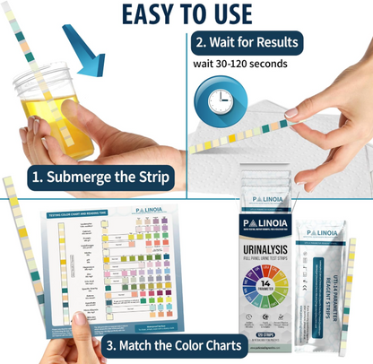 14-in-1 Full Panel Urine Test Strips for Urinalysis | 120 Strips in Resealable Pouches – Test for Kidney Health, Liver Function, UTI, Ketosis, Hydration, and Protein Levels