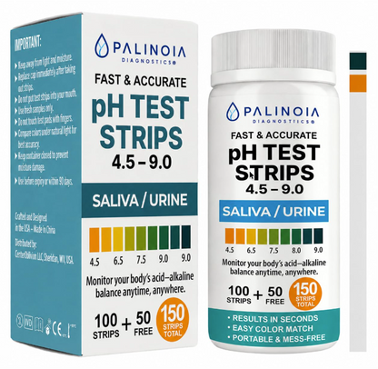 pH Test Strips for Tracking Body Acidity & Alkalinity – Fast Results Using Saliva or Urine, 150-Count Wellness Testing Kit for At-Home pH Monitoring