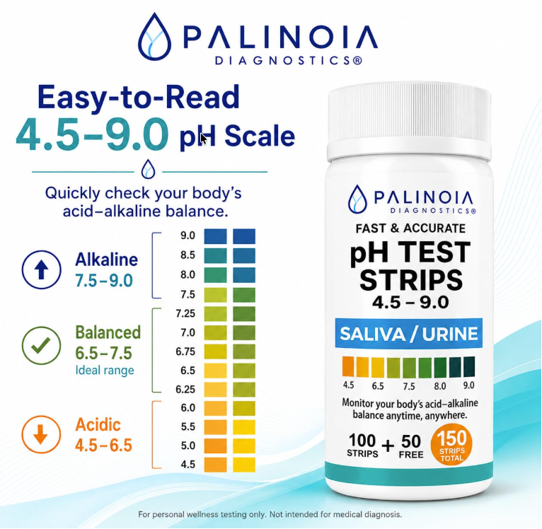 pH Test Strips for Tracking Body Acidity & Alkalinity – Fast Results Using Saliva or Urine, 150-Count Wellness Testing Kit for At-Home pH Monitoring