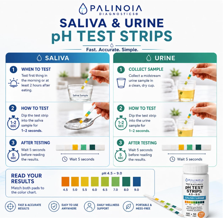 pH Test Strips for Tracking Body Acidity & Alkalinity – Fast Results Using Saliva or Urine, 150-Count Wellness Testing Kit for At-Home pH Monitoring