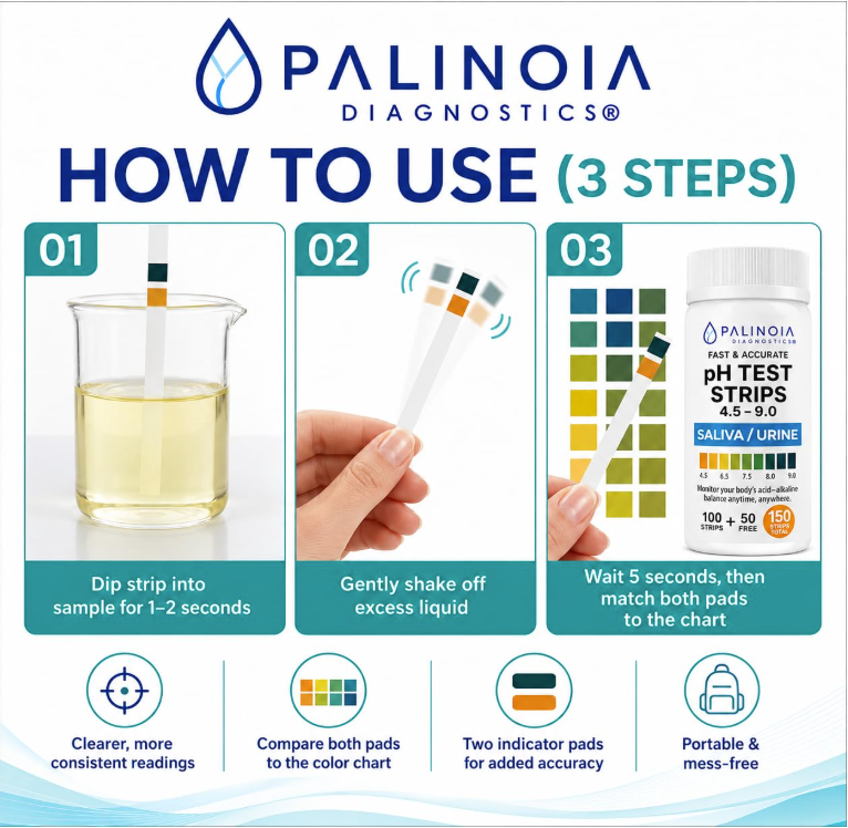 pH Test Strips for Tracking Body Acidity & Alkalinity – Fast Results Using Saliva or Urine, 150-Count Wellness Testing Kit for At-Home pH Monitoring