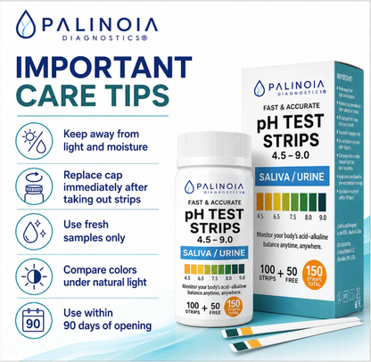 pH Test Strips for Tracking Body Acidity & Alkalinity – Fast Results Using Saliva or Urine, 150-Count Wellness Testing Kit for At-Home pH Monitoring