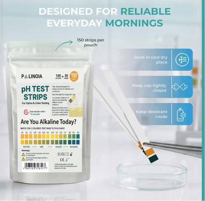 pH Test Strips for Urine and Saliva – 150 Count Acid & Alkaline Testing Kit in Resealable Pouch, Fast & Accurate 4.5–9.0 pH Range for Easy Daily Wellness Monitoring