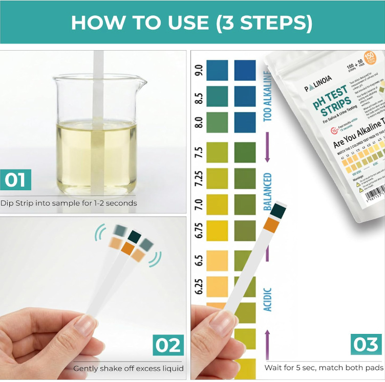pH Test Strips for Urine and Saliva – 150 Count Acid & Alkaline Testing Kit in Resealable Pouch, Fast & Accurate 4.5–9.0 pH Range for Easy Daily Wellness Monitoring
