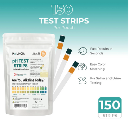 pH Test Strips for Urine and Saliva – 150 Count Acid & Alkaline Testing Kit in Resealable Pouch, Fast & Accurate 4.5–9.0 pH Range for Easy Daily Wellness Monitoring