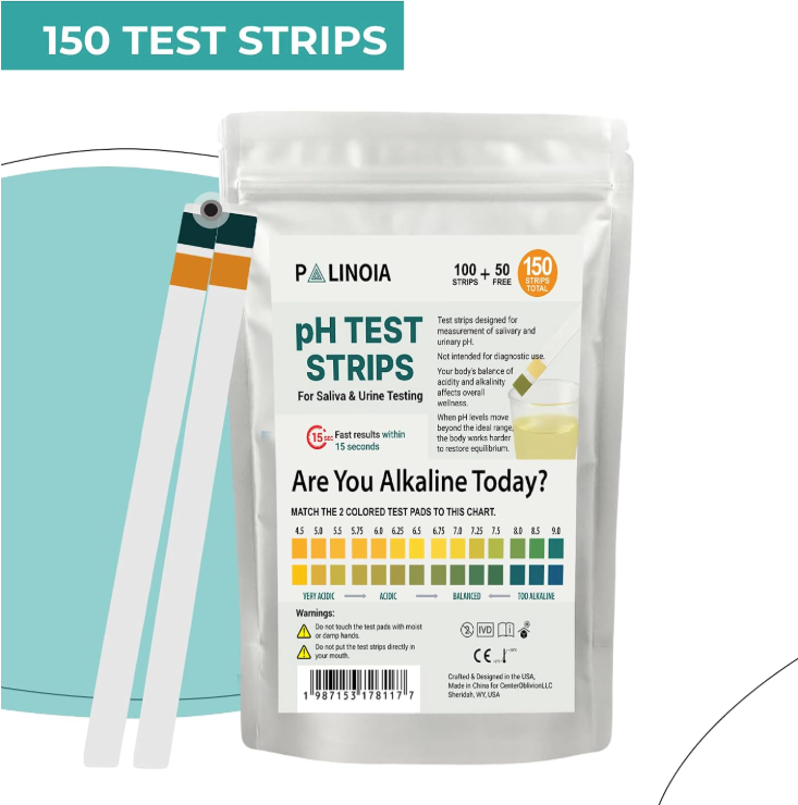 pH Test Strips for Urine and Saliva – 150 Count Acid & Alkaline Testing Kit in Resealable Pouch, Fast & Accurate 4.5–9.0 pH Range for Easy Daily Wellness Monitoring