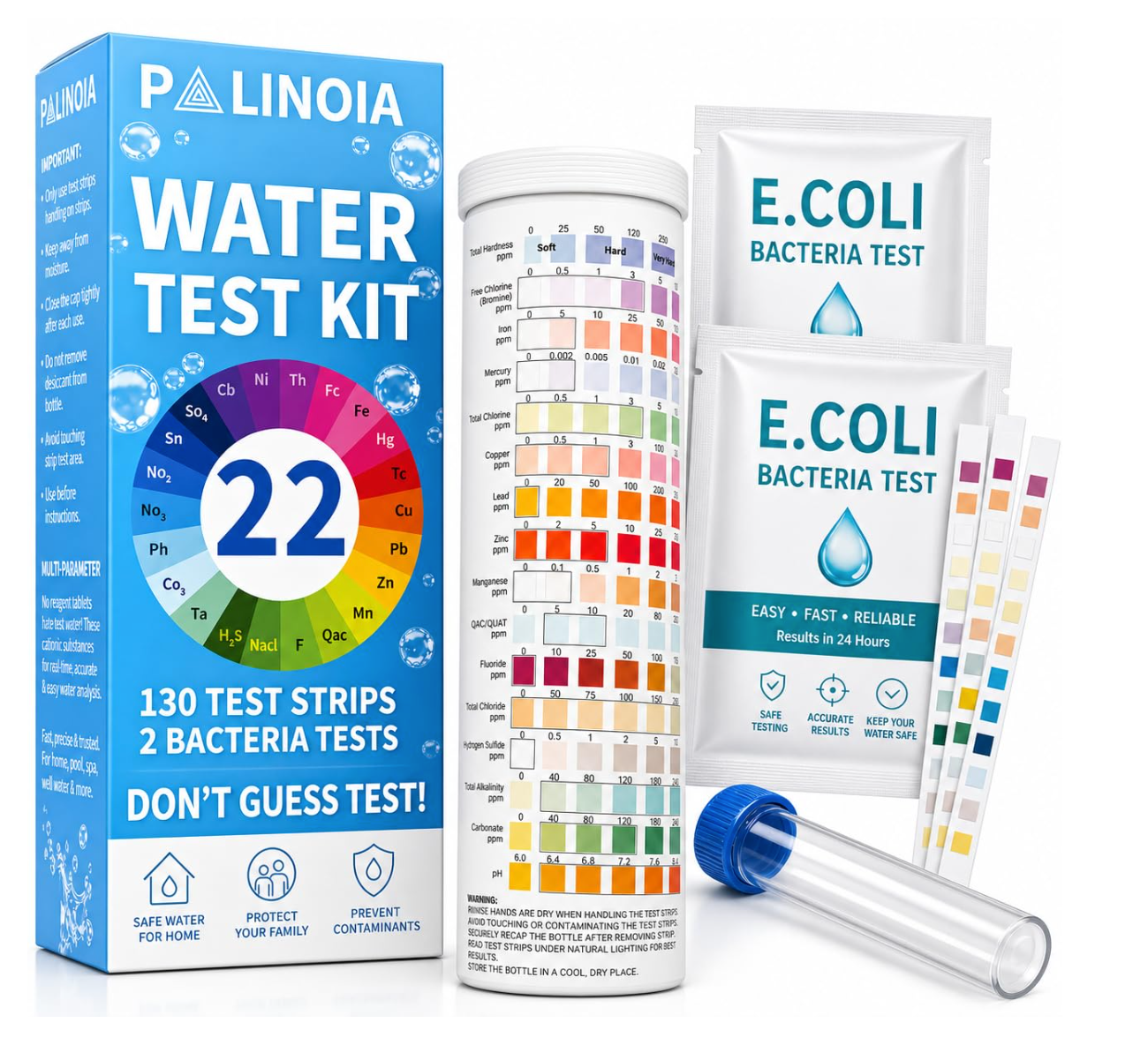 22-in-1 Drinking Water Test Kit - 130 Test Strips for Tap & Well Water