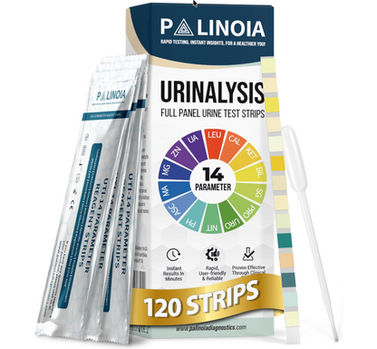 14-in-1 Full Panel Urine Test Strips for Urinalysis | 120 Strips in Resealable Pouches – Test for Kidney Health, Liver Function, UTI, Ketosis, Hydration, and Protein Levels